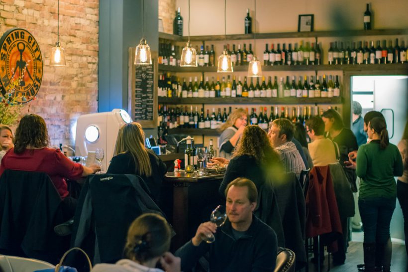 People wining and dining at the spring city wine house.