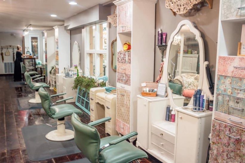 The inside of the amazing grace salon in downtown waukesha.