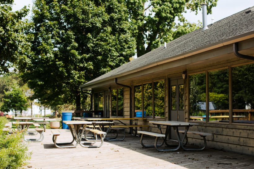 Picnic tables at fox river sanctuary.